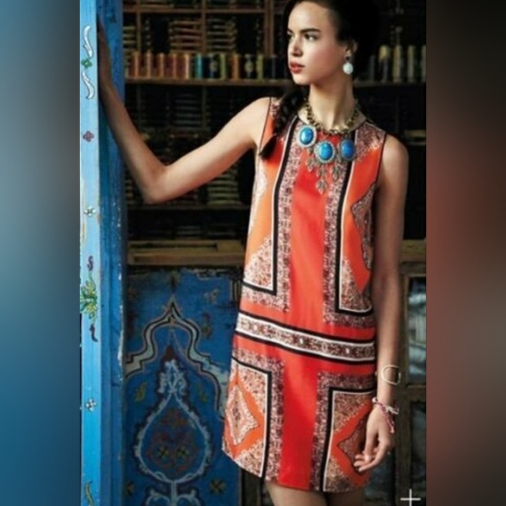 Maeve Orange and Black Silk Mini Dress NWOT